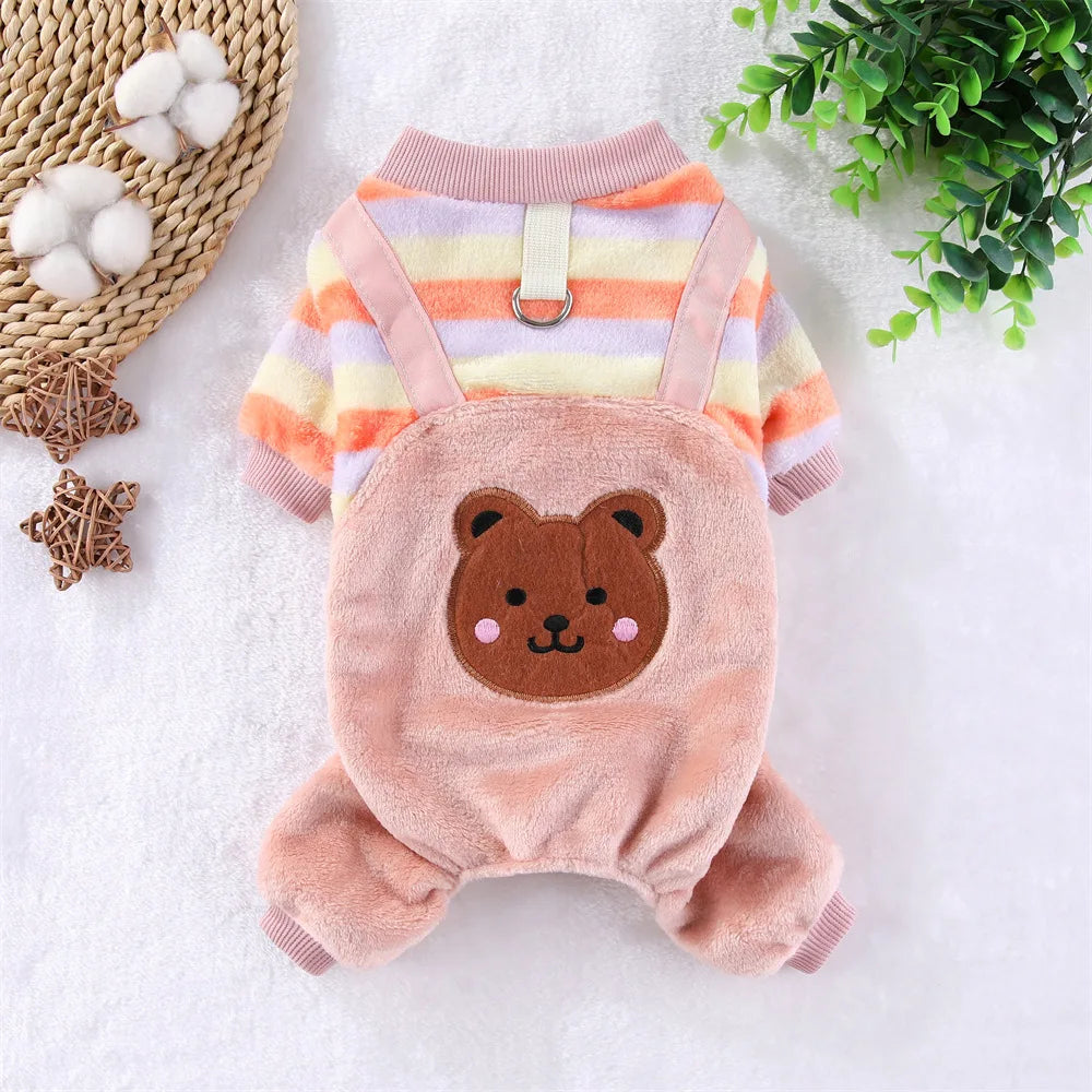 Warm Fleece Dog Jumpsuit Soft Pet Coat with Leash Ring