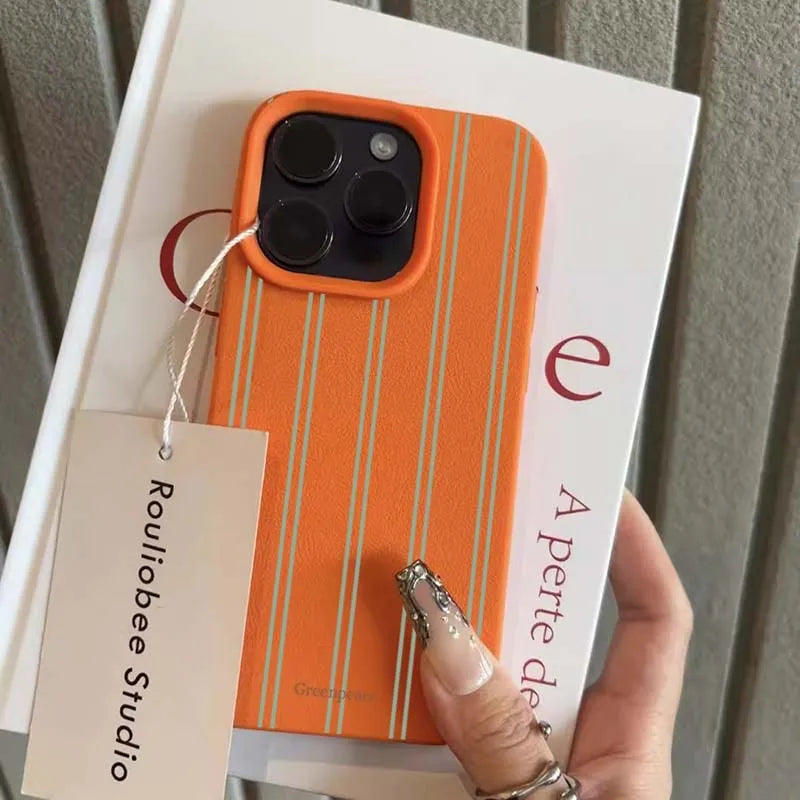 Green Stripe Lichee Pattern Silicone iPhone Case