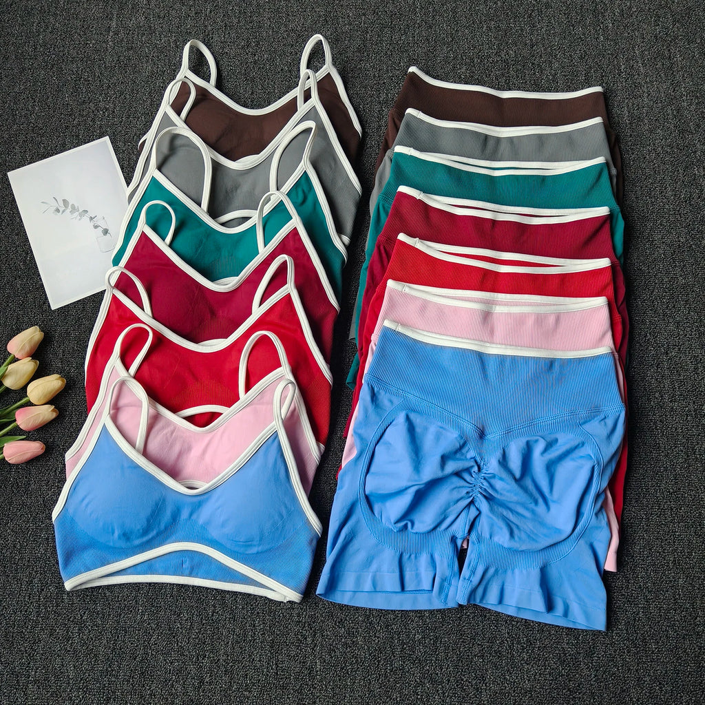 Peach Buttock Yoga Set Women Gym Seamless Suspender Bra High Waist Hip Lifting Shorts Fitness Set