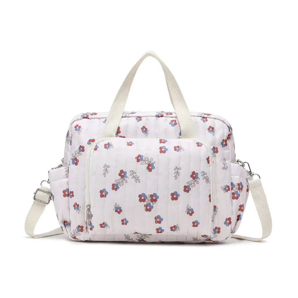 Nylon Crossbody Diaper Bag Bear Tulip Embroidery with Stroller Clip
