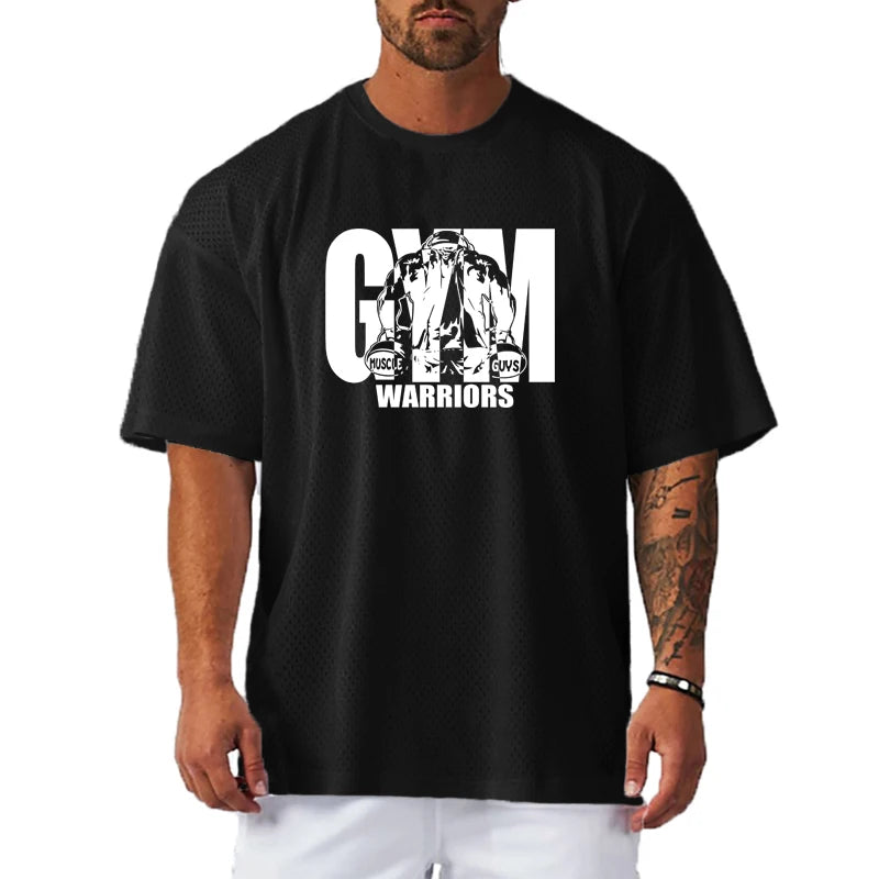 Men Oversized Mesh T Shirt Quick Dry Breathable Gym Fitness Casual Sports Tee