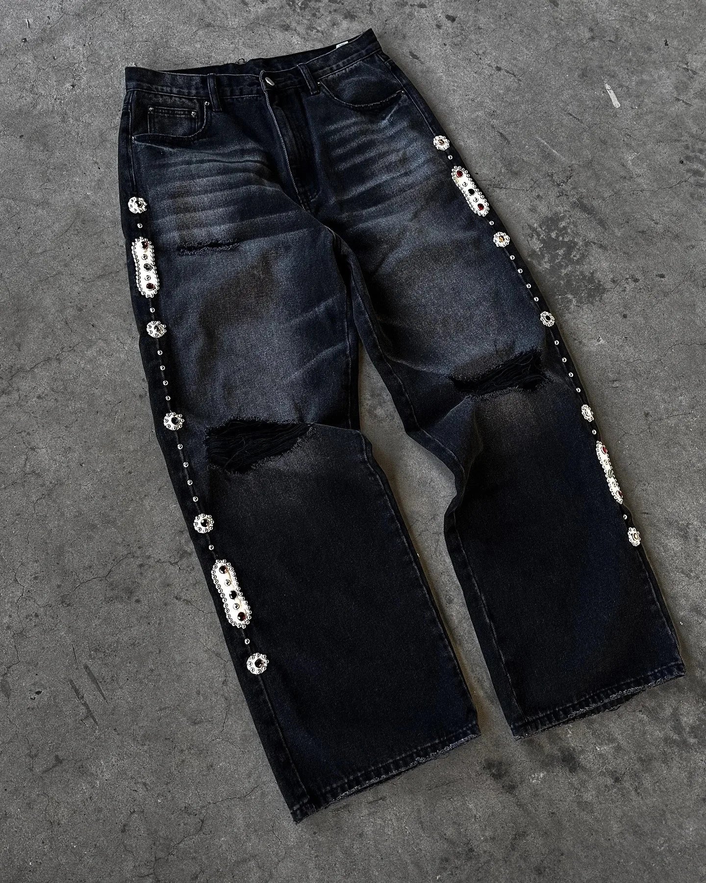 Y2K Cherry Blossom Embroidered Baggy Jeans Vintage Straight Denim Pants