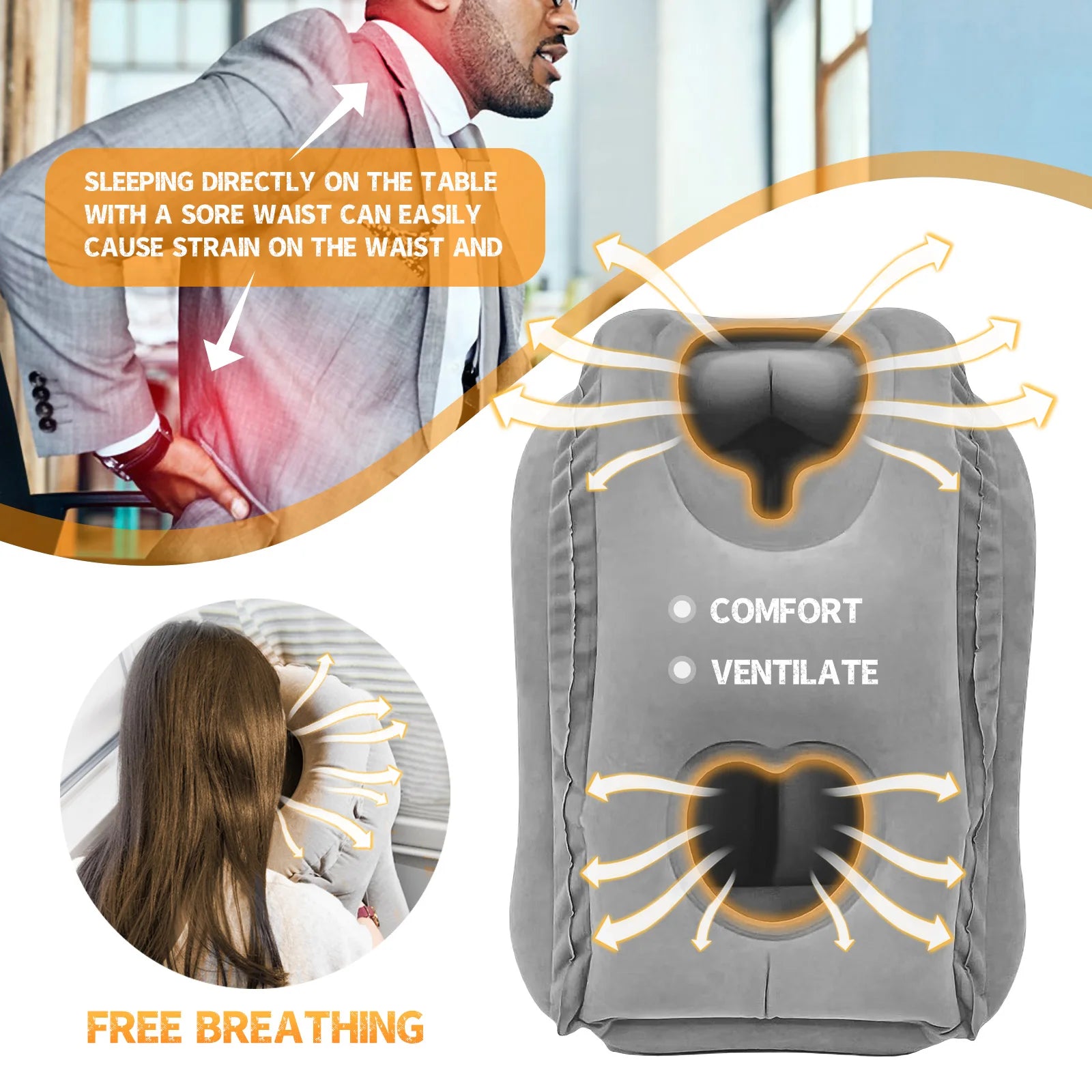 Inflatable Travel Pillow Airplane Neck Head Support with Patented Valve
