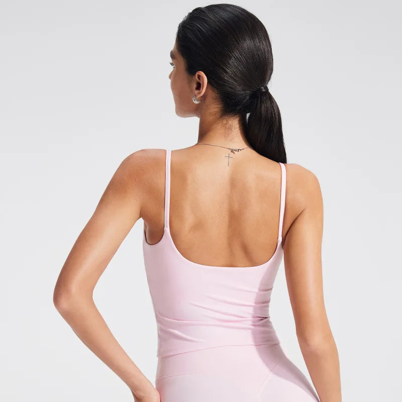 Women Built-in Bra Tank Top Seamless Square Neck Fitness Yoga Workout Top