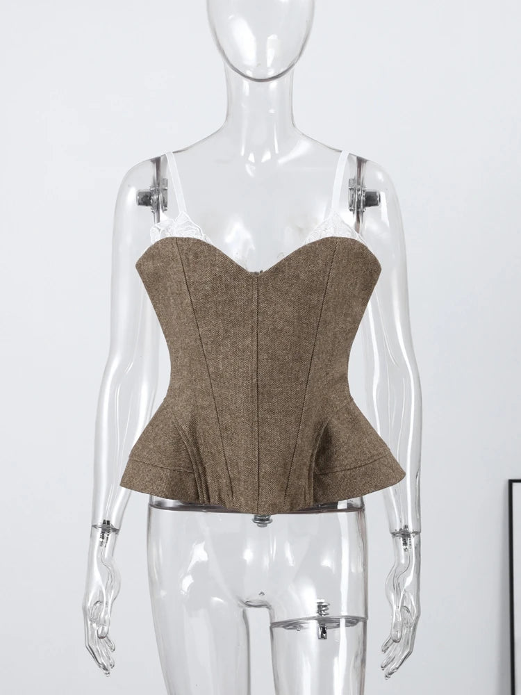 Lace Corset Top for Women Backless V Neck Party Cami