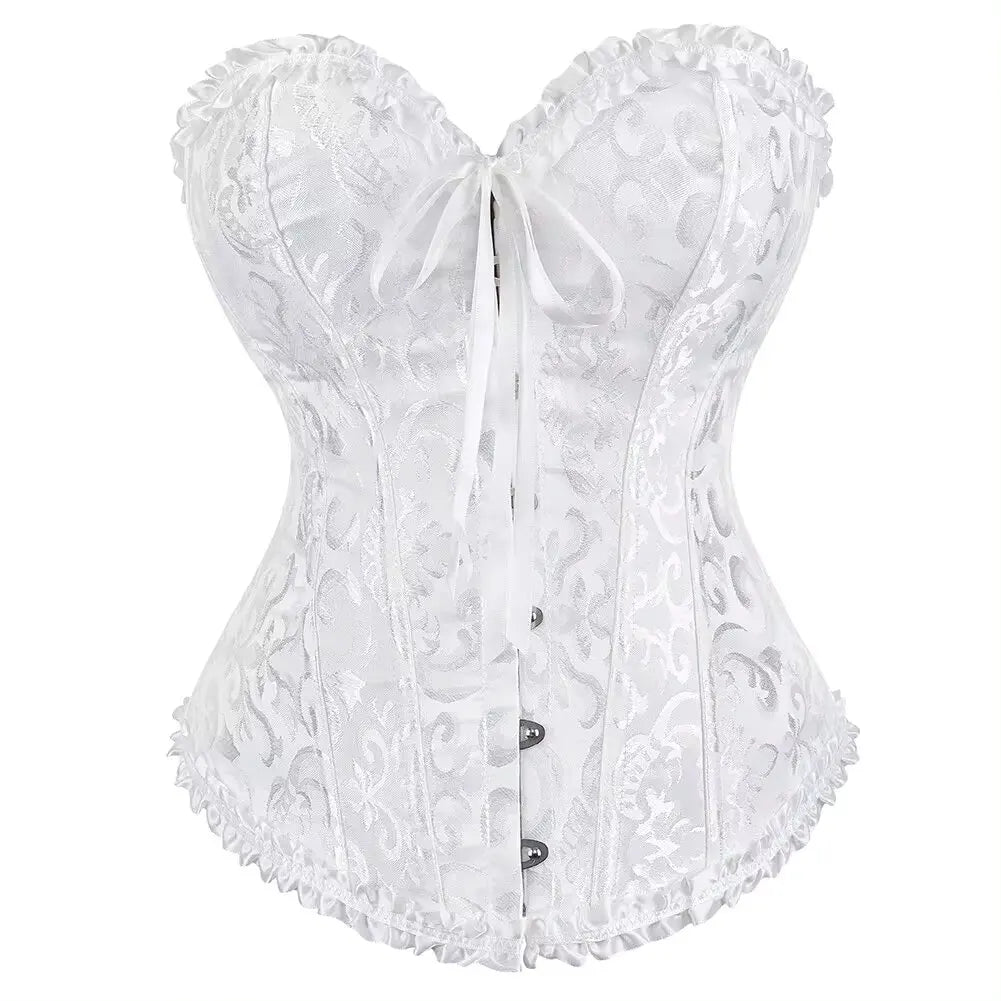 Women Floral Jacquard Corset Lace Up Bustier Top