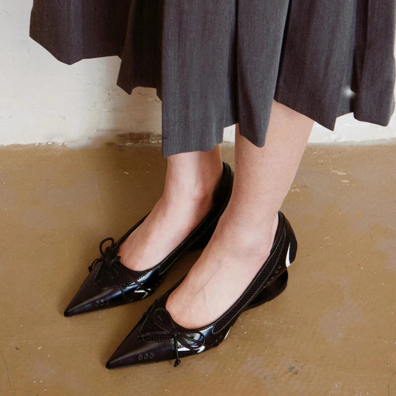 Women Pointed Toe Bow Mary Jane Heels Shallow Mouth Non Slip Fashion Pumps Large Size