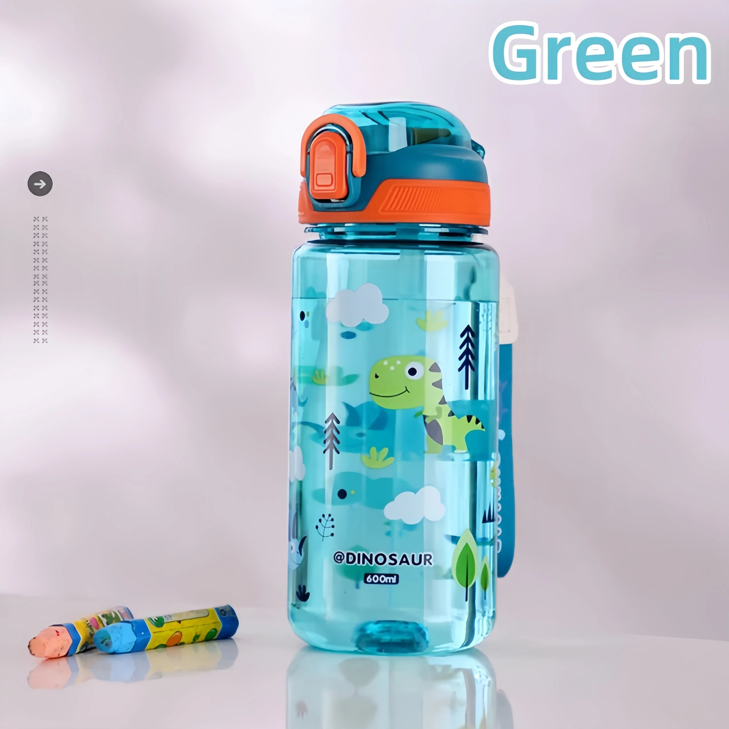 600ml Dinosaur Kids Water Bottle with Straw