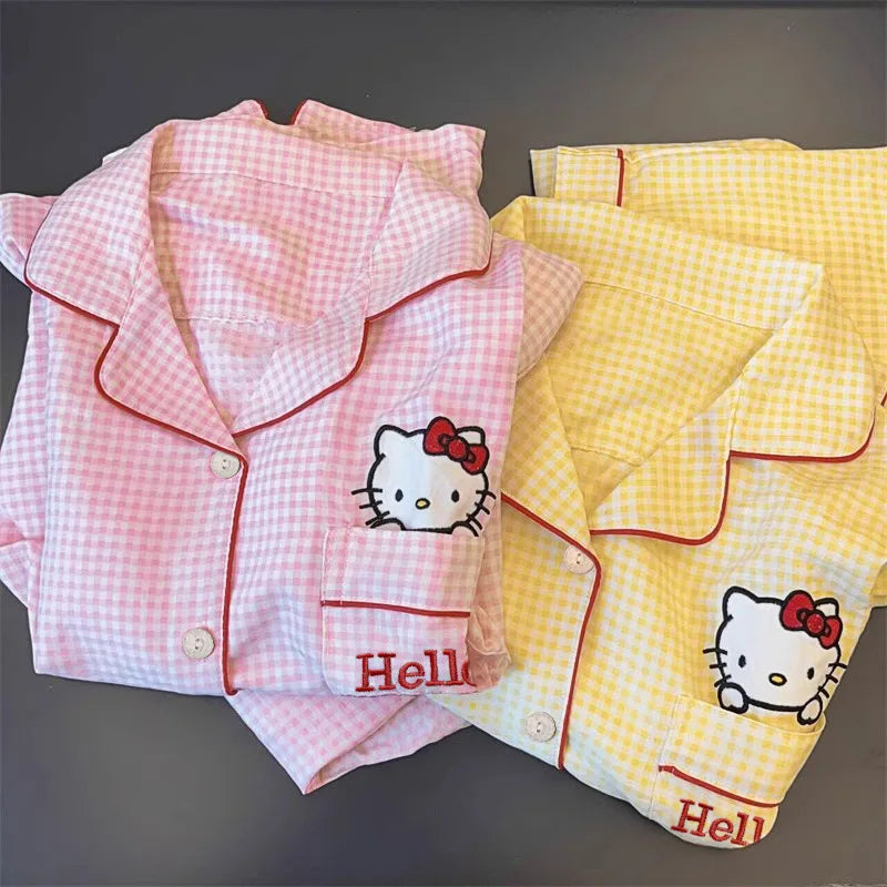 Sanrio Anime Pajama Set Hello Kitty Kuromi Cartoon Short Sleepwear Set Women