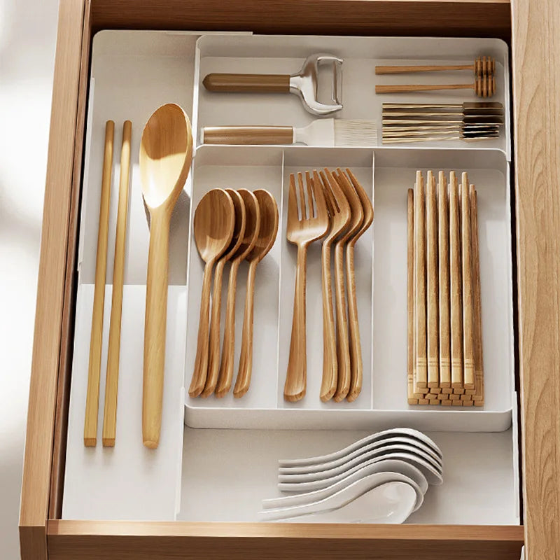 Kitchen Drawer Organizer Adjustable Cutlery Tray Spoon Fork Knife Holder