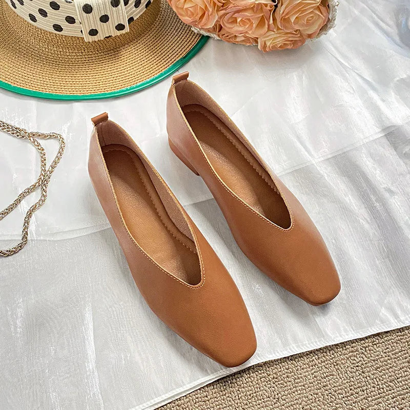 Women Square Toe Mary Jane Flats Low Heel Soft Sole Retro Casual Shoes