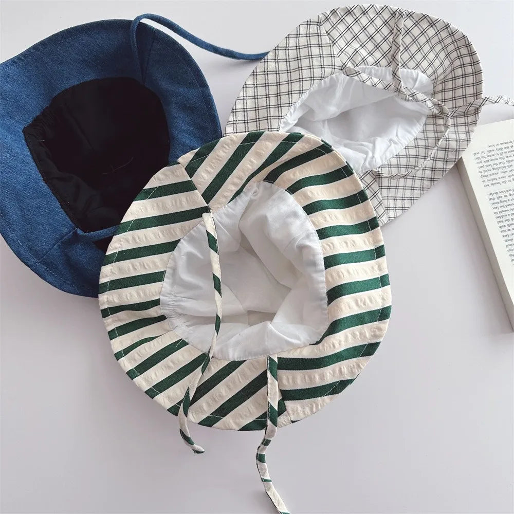 Kids Striped Fisherman Hat Casual Cotton Sun Hat for Boys & Girls