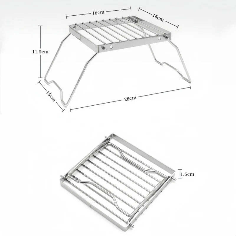 Portable Stainless Steel Camping Grill Rack Foldable Mini BBQ Stove Stand for Outdoor Cooking