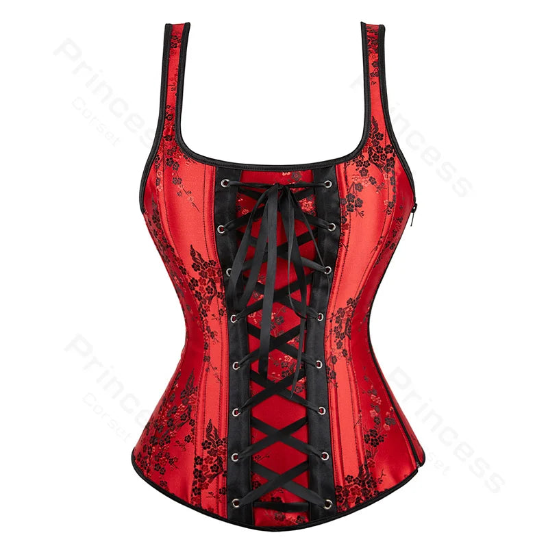 Women Black Floral Jacquard Corset Bustier Top