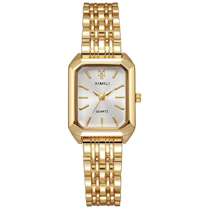 Women Stainless Steel Quartz Watch Square Dial Fashion Wristwatch Gift