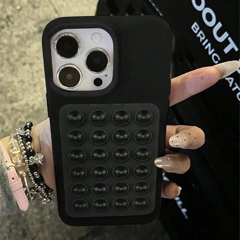 3D Suction Cup Stand Litchi Pattern iPhone Case