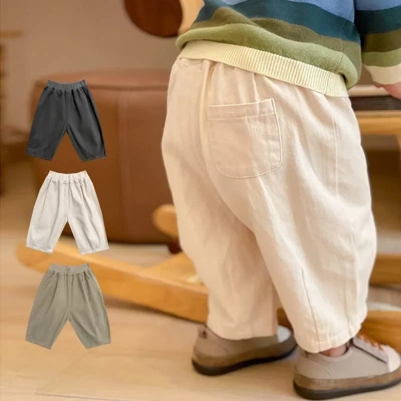 Kids Casual Pocket Pants Loose Ankle Trousers for Boys Girls