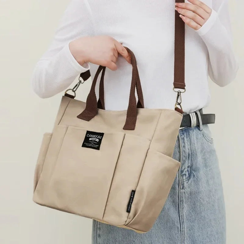 Canvas Shoulder Bag Large Capacity Student Commuter Portable Handbag