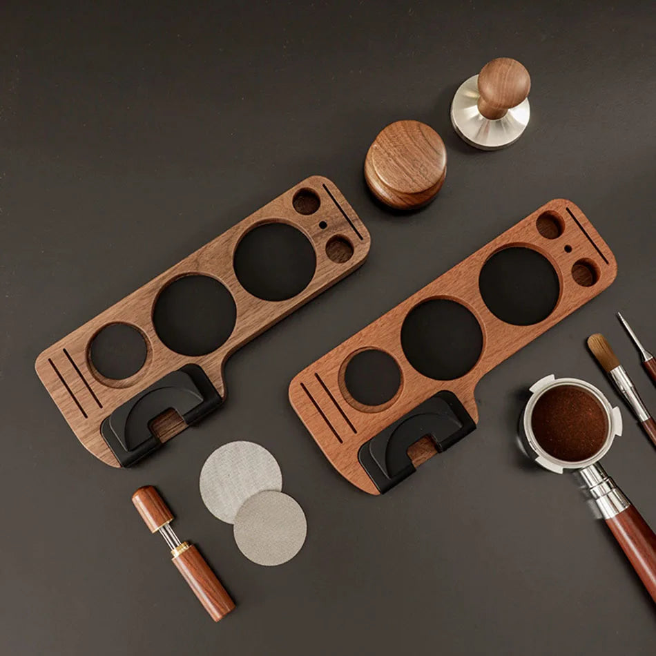Espresso Tamper Mat Station Walnut Wood Portafilter Holder 51 54 58mm
