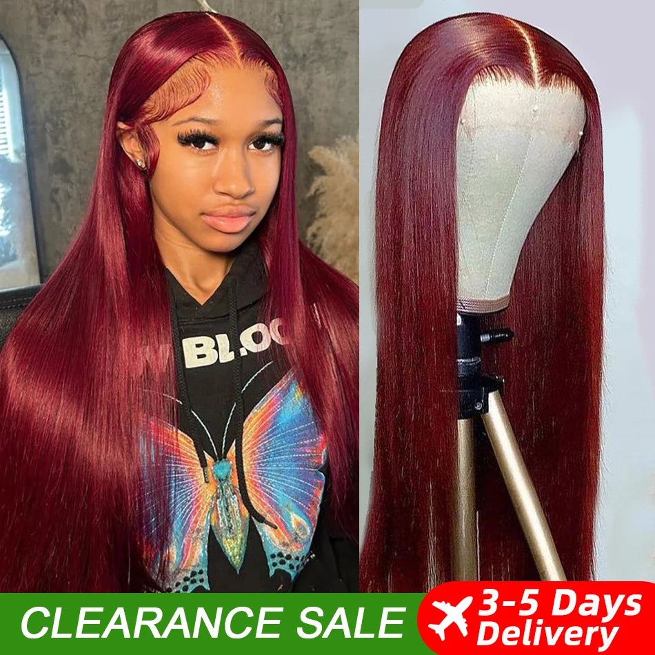 99J Burgundy Wig – Straight HD Lace Front Human Hair Wig (Wine Red)