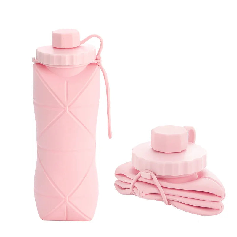 Collapsible Silicone Water Bottle 600ml – Foldable Leakproof Travel Bottle for Gym, Hiking & Outdoor
