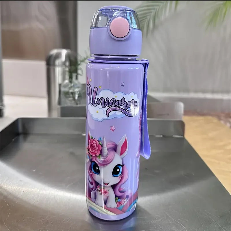 Cute Cartoon Water Bottle 700ml – BPA Free Leakproof Kids Drinking Bottle with Straw for School & Outdoor