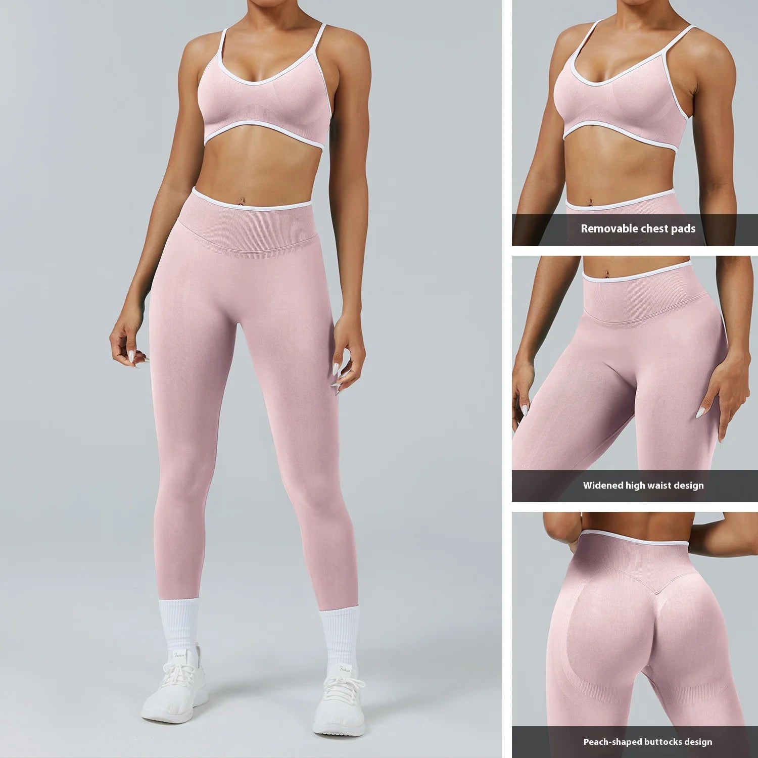 Color Block Yoga Set Women Sports Bra High Waist Shorts Gym Fitness Activewear