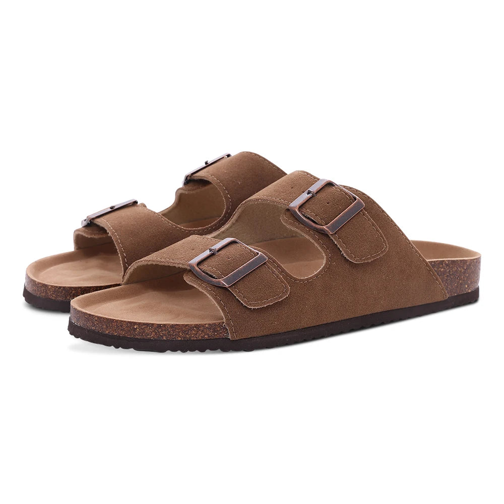 Suede Mule Slippers Cork Footbed Clogs Adjustable Buckle Slides Comfort Arch Support Sandals Women Men