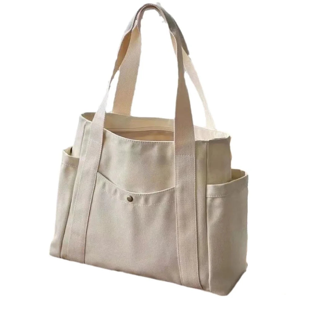 Large Canvas Tote Bag Work Commuting Shoulder Bag College Student Book Shopping Bag
