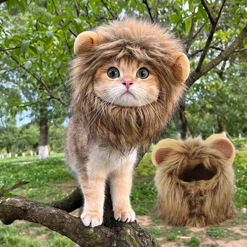 Lion Mane Pet Hat for Cats Dogs Winter Costume Accessory