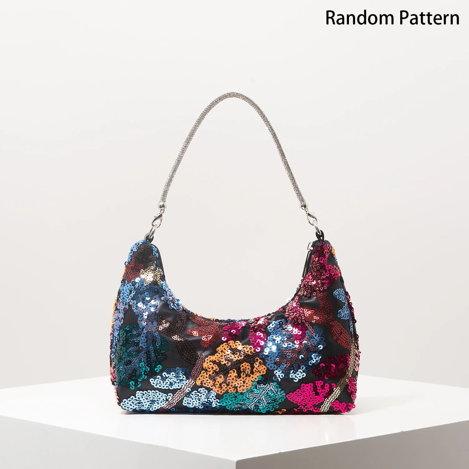 Floral Sequin Shoulder Bag Elegant Party Handbag