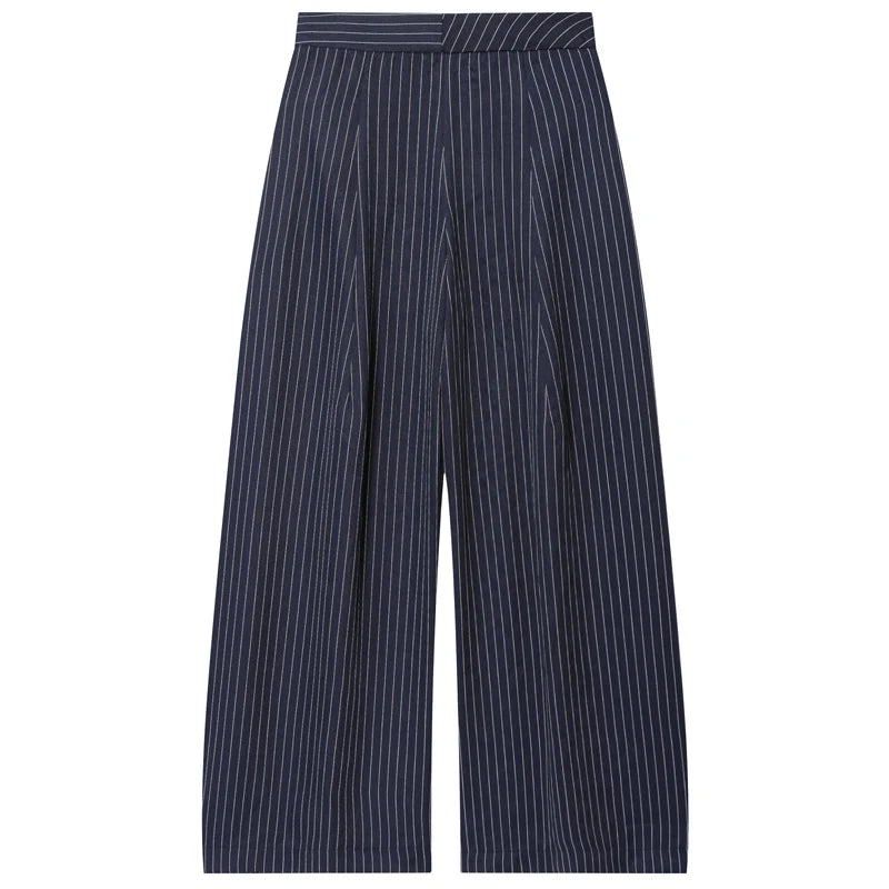 Women Striped Pleated Wide Leg Pants High Waist Baggy Harem Trousers Casual Oversize
