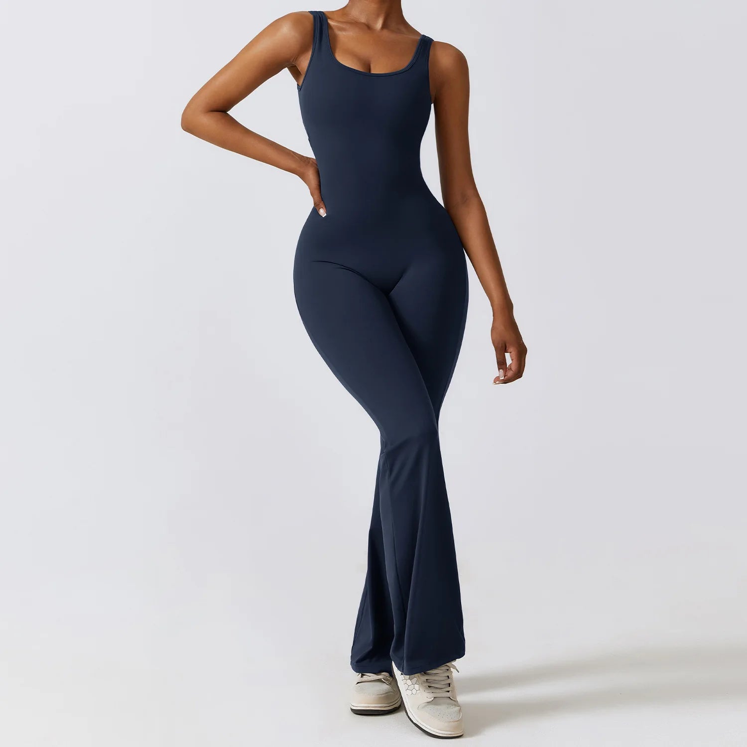 Women Backless Flare Jumpsuit Push Up Body Shaping Fitness Yoga Romper