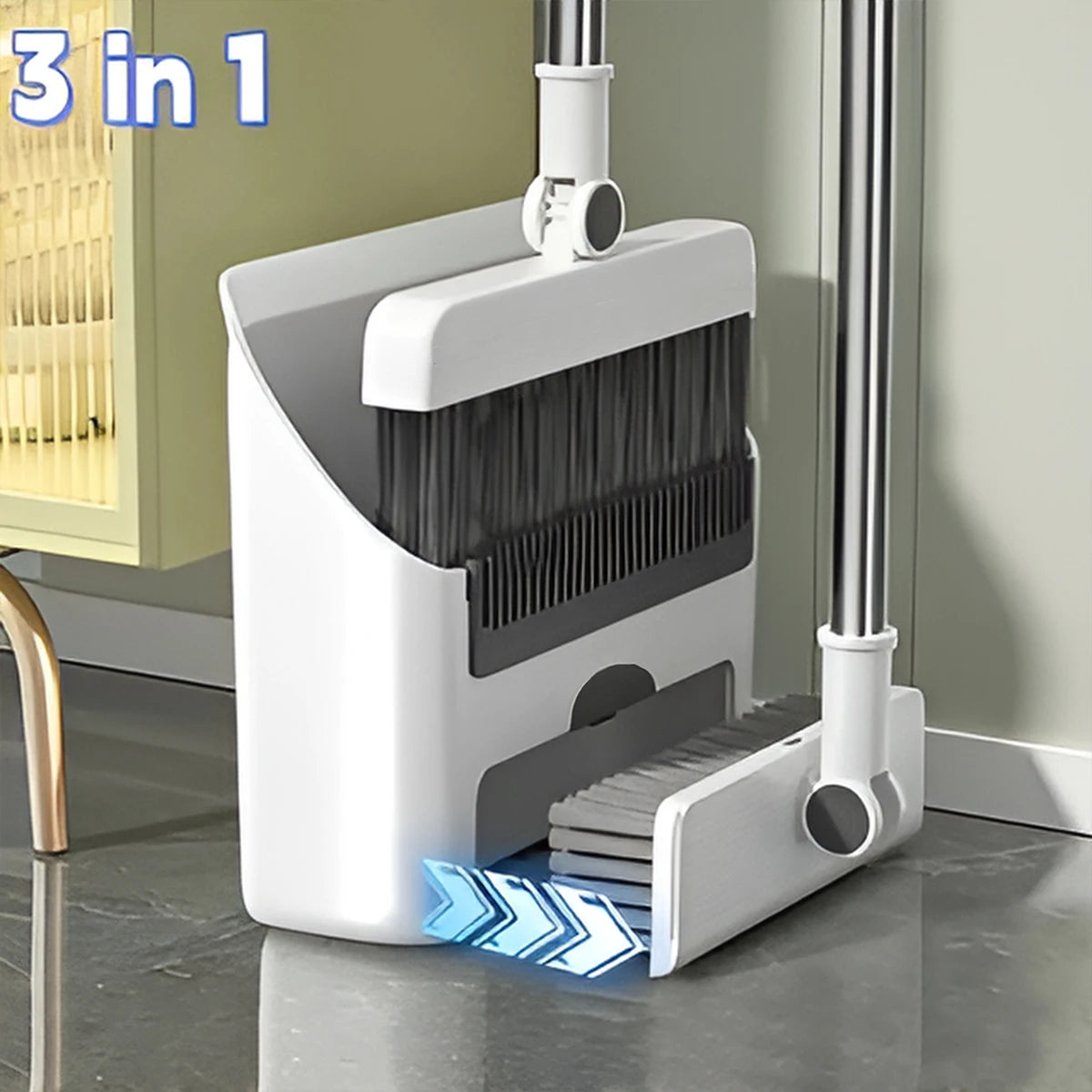 3 in 1 Broom and Dustpan Set Long Handle Floor Cleaning Brush Home Use
