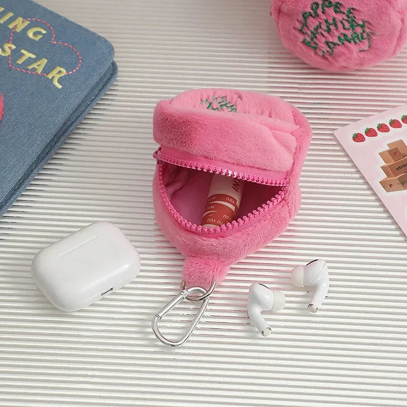 Pink Plush Coin Purse Kawaii Earphone Storage Pouch