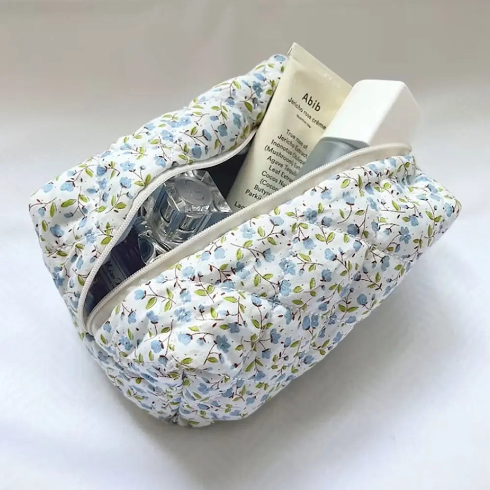 Floral Quilted Zipper Makeup Bag Cosmetic Storage Travel Organizer Pouch