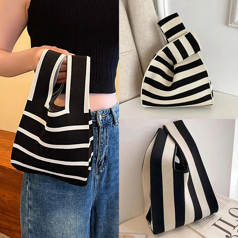 Handmade Knit Knot Handbag Style Mini Wrist Tote Bag for Women