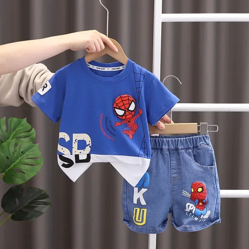 Baby Boys Spider Hero Short Sleeve T-Shirt and Jeans Set Summer Outfit