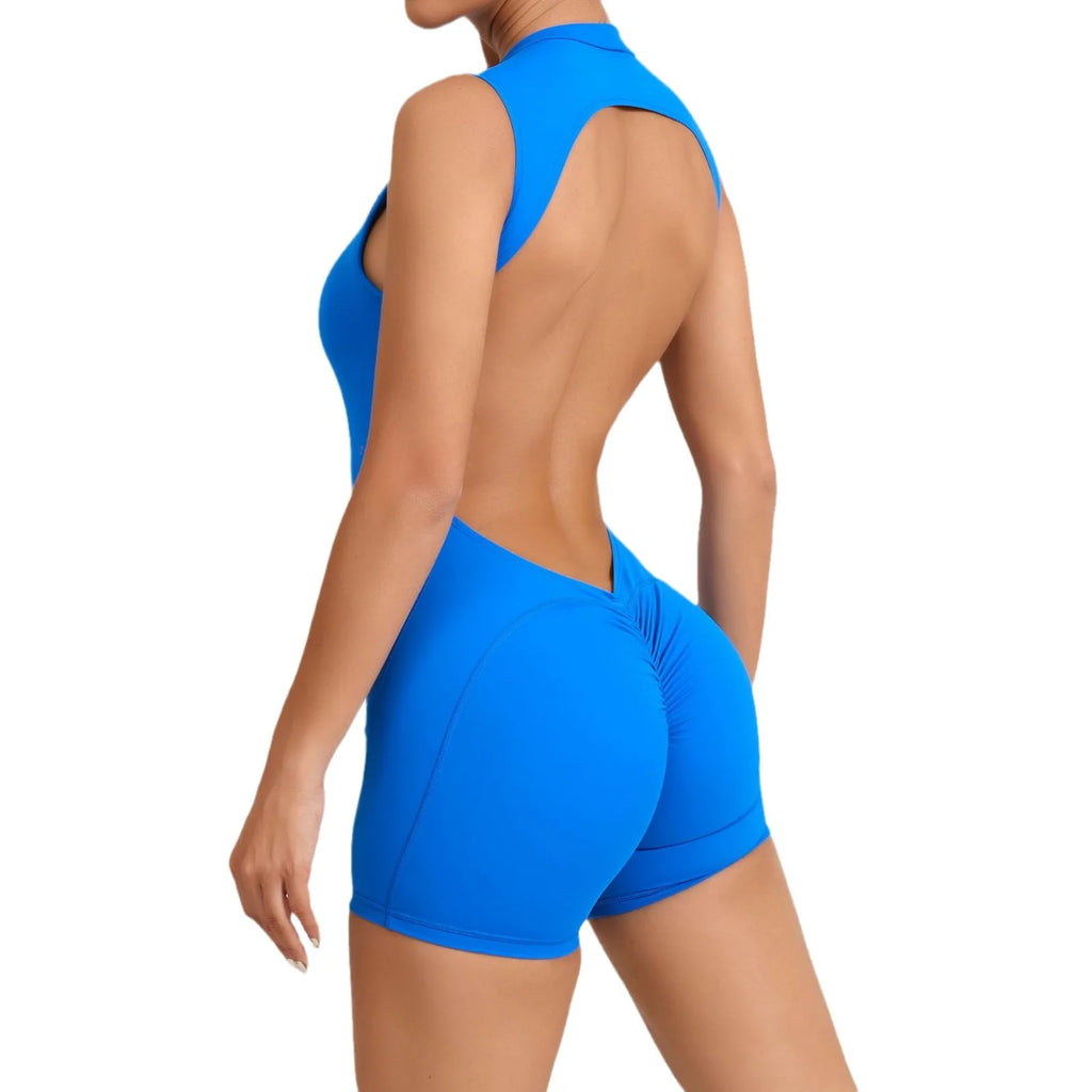 Women Scrunch Backless Gym Jumpsuit Sports Bodysuit Workout Romper