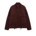 Women Quilted Padded Jacket High Collar Large Pocket Vintage Winter Coat