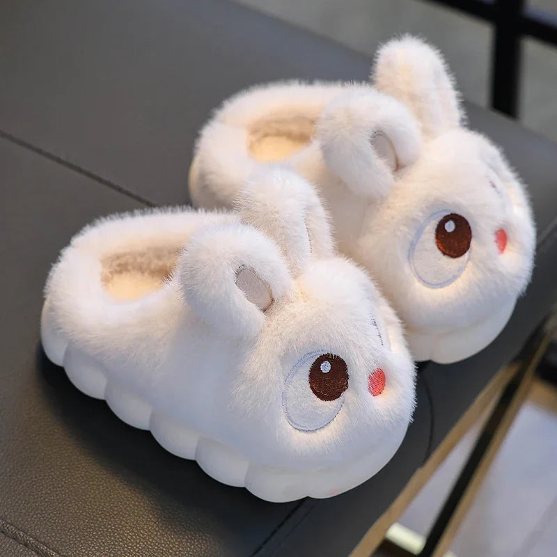 Cute Rabbit Plush Slippers Kids Winter Warm Cartoon Bunny Indoor House Shoes Soft Non-Slip Cozy Slippers