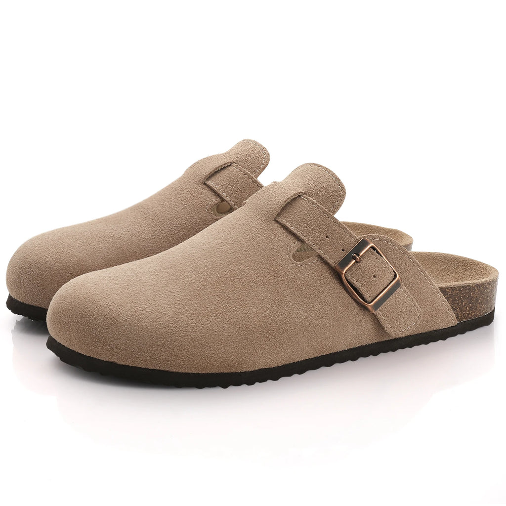 Suede Mule Slippers Cork Footbed Clogs Adjustable Buckle Slides Comfort Arch Support Sandals Women Men