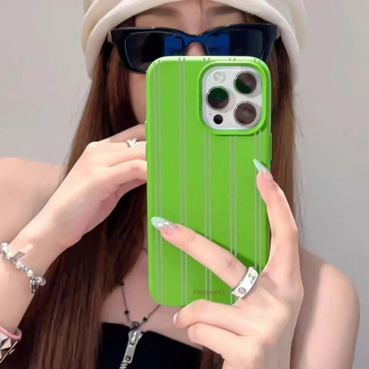 Green Stripe Lichee Pattern Silicone iPhone Case