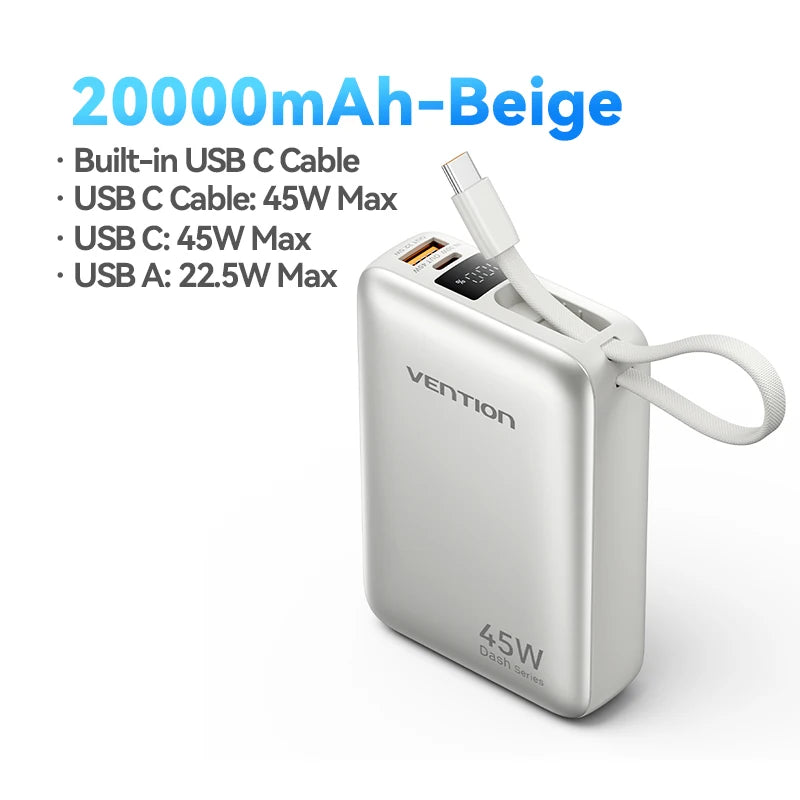 Power Bank 20000mAh Fast Charging Portable Charger USB-C Cable External Battery for iPhone Xiaomi Samsung Galaxy