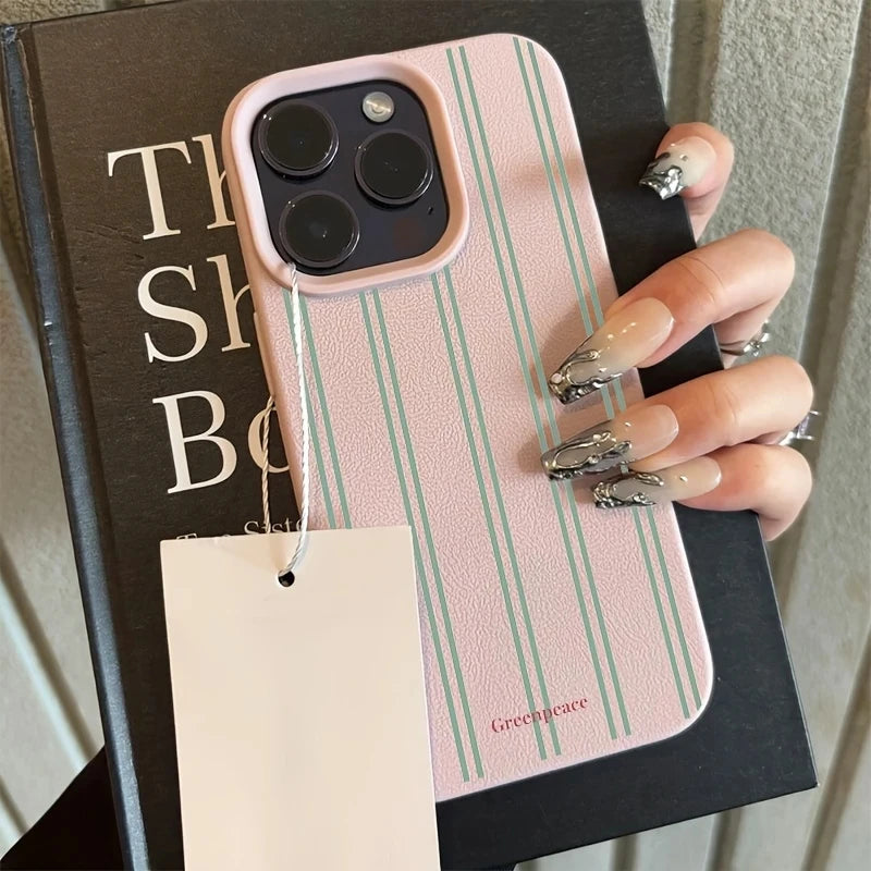 Green Stripe Lichee Pattern Silicone iPhone Case
