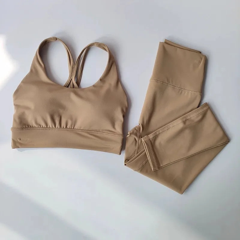 Women Seamless Yoga Set Bra Leggings High Waist Fitness Outfit Matching Gym Set