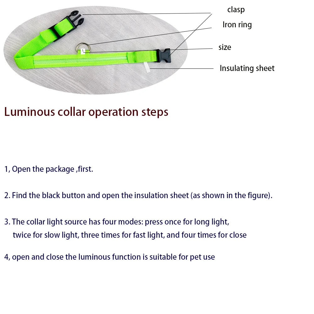 LED Dog Collar – Glow in the Dark Safety Collar for Night Walking, USB Rechargeable