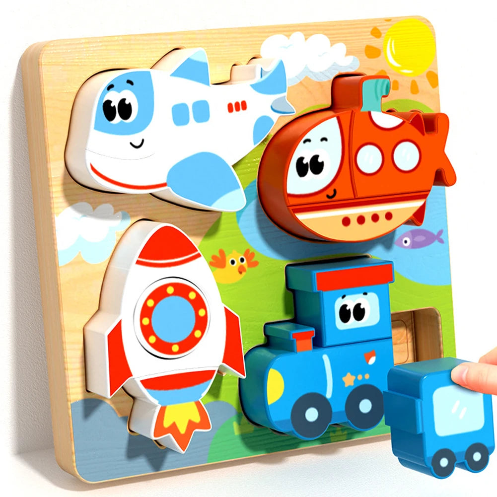4 in 1 Wooden Animal Puzzle Educational Toy for Kids