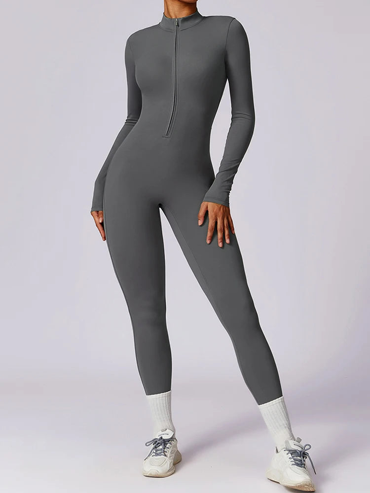 Women Zip Front Seamless Jumpsuit Short Sleeve Fitness Romper Bodycon Workout Outfit