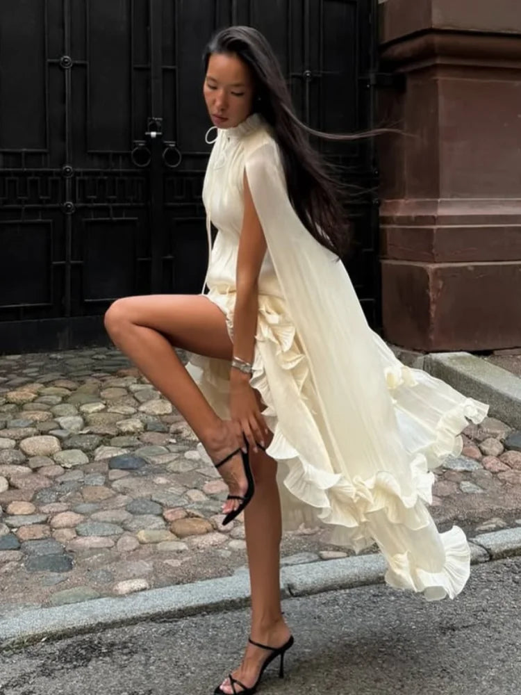 Ruffle Maxi Dress for Women Sleeveless High Waist Summer Dress